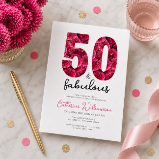 Feminine Pink Floral 50 und fabulous Geburtstag Einladung