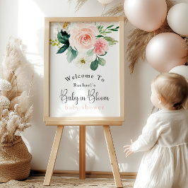 Feminine Pink Floral Baby in Bloom Baby Dusche Poster