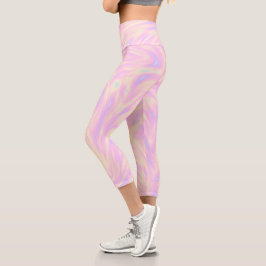 Feminine Pink Holographic Look Pattern Capri Leggings
