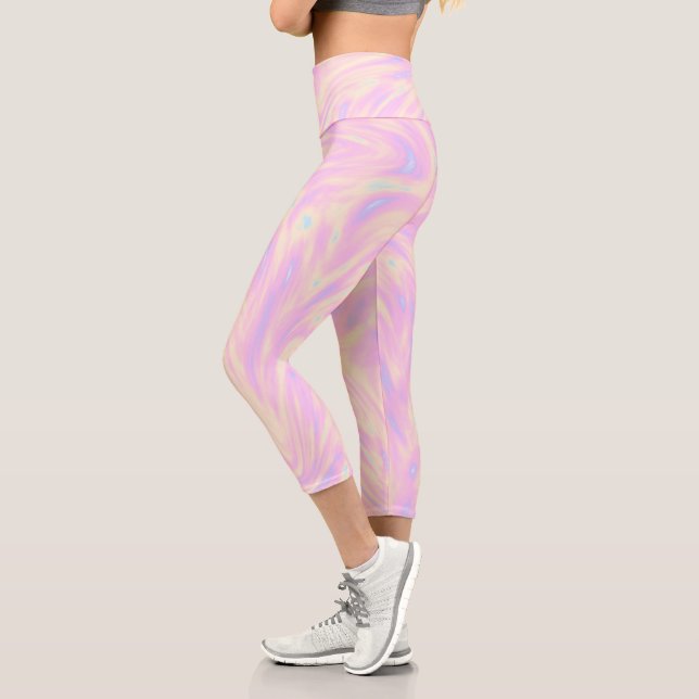Feminine Pink Holographic Look Pattern Capri Leggings (Links)