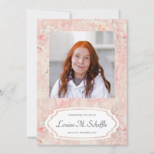 Feminine Pink Marble Feier zum Gedenken an das Leb Einladung