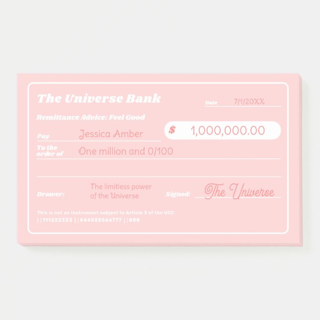 Feminine Pink Money Manifestation Blank Karo Post-it Klebezettel (Vorderseite)
