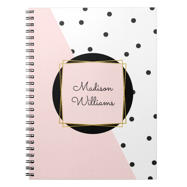 Feminine Pink Personalisiert Color Block Polka Dot Notizblock (Vorderseite)