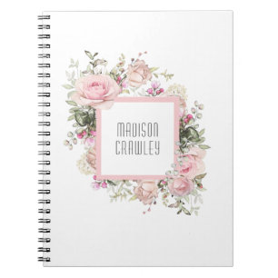 Feminine Pink Rose Floral mit Ihrem Namen Notizblock