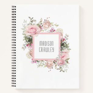 Feminine Pink Rose Floral mit Ihrem Namen Notizbuch