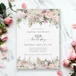 Feminine Pink Roses Floral 40. Geburtstag Party Einladung<br><div class="desc">Dieses wunderschöne, florale Geburtstagsfest in Aquarellfarben lädt zum 40. Geburtstag im femininen Stil ein. Dieses unwiderstehliche Blumendesign grenzt an zauberhafte Rosen, gemischte Blume und das hintere Grün. Persönliche Textvorlage mit Ihren Veranstaltungsdetails. Das Alter kann mit jedem Alter personalisiert sein! Diese Einladungen sind sowohl in gedruckter als auch in Instant-Download-Formaten erhältlich....</div>