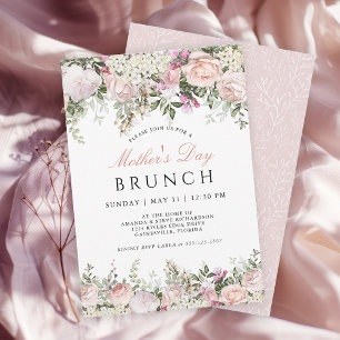 Feminine Pink Roses Muttertag Brunch Einladung
