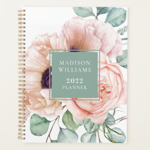 Feminine Pink und Beige Pfeffer Aquarellblume Planer