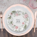 Feminine Pink Watercolor Floral 80th Birthday Pappteller<br><div class="desc">Celebrate an 80th birthday in beautiful feminine style with this lovely paper plate in pastel pink watercolor florals. A text template is included to personalize with the guest of honor's name. You can also use this template for other ages by personalizing the number 80 to your desired age number. Plates...</div>