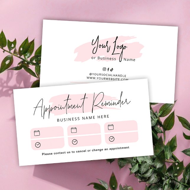 Feminine Pink Watercolor Lash Beauty Salon Spa Terminkarte (Trendy blush pink watercolor appointment reminder cards with your logo and contact details)