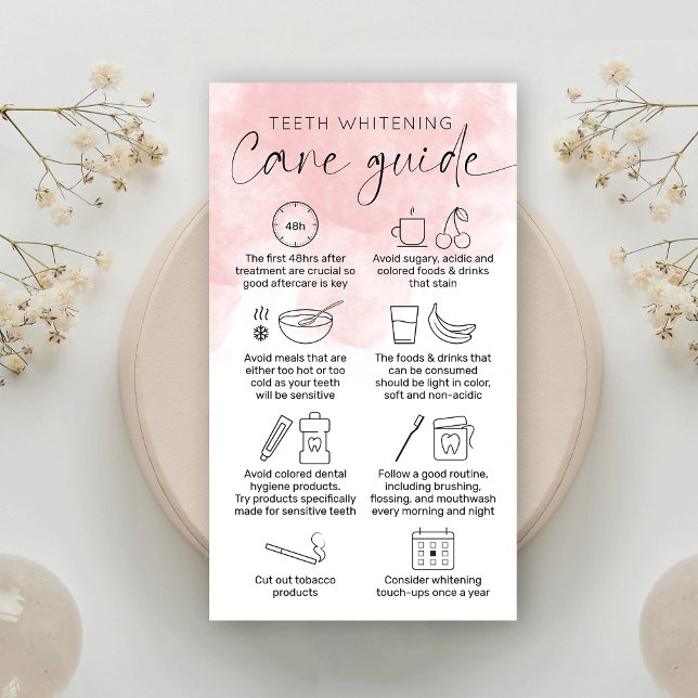 Feminine Pink Watercolor Teeth Whitening Aftercare Visitenkarte (Von Creator hochgeladen)