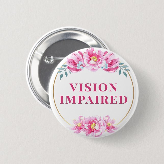 Feminine Pink Wild Rose Floral Vision Impaired Button (Vorne & Hinten)