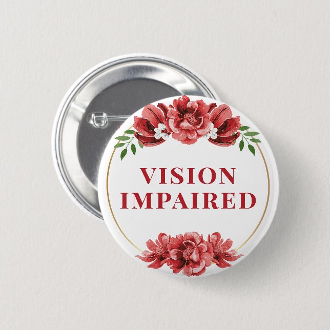 Feminine Red Wild Rose Floral Vision Impaired Button (Vorne & Hinten)