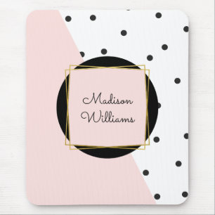 Feminine rosa Farbe Polka Punkte mit Namen Mousepad