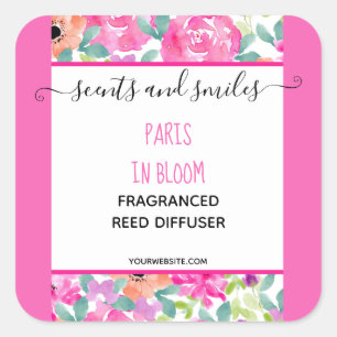 Feminine, rosa, florale Reed Diffuser-Produktetike Quadratischer Aufkleber
