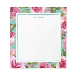 Feminine rosa Wasserfarben Blumen Blau Name Notizblock