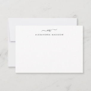 Feminine Script Monogram Modern Black Stationery Mitteilungskarte