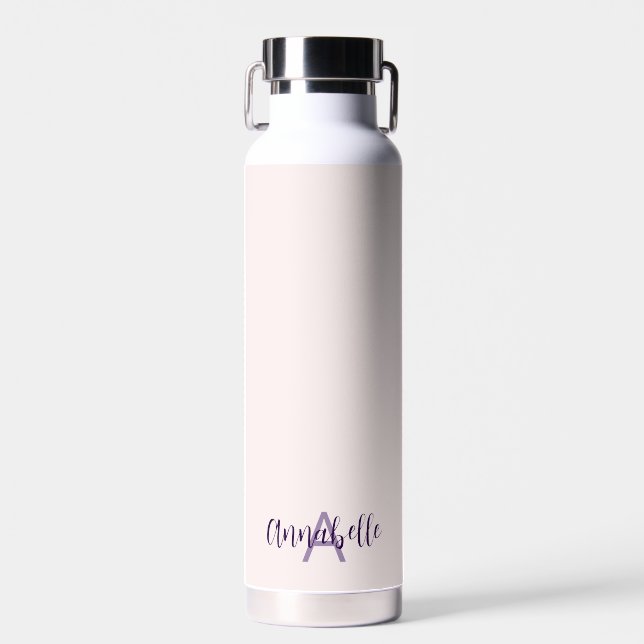 Feminine Script Type Monogram & Name Blush Violet Trinkflasche (Vorne)