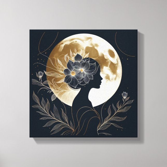 Feminine Silhouette with Golden Moon Elegance Leinwanddruck (Vorderseite)