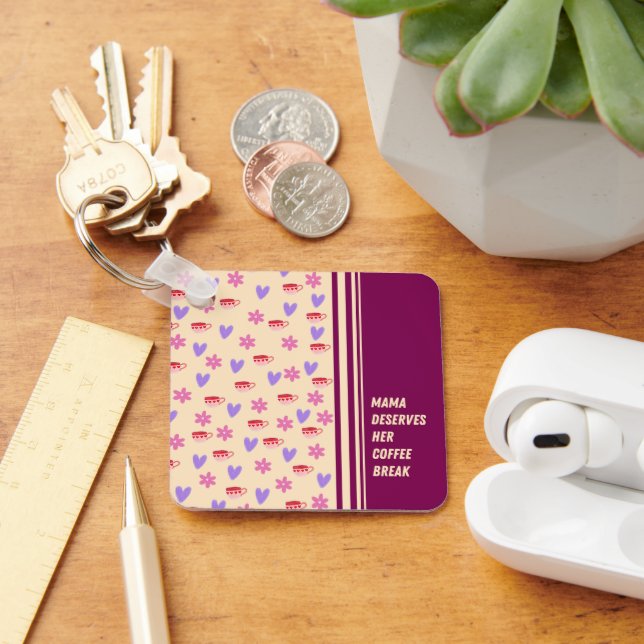 Feminine Stripes Mama Kaffeepause Kunst Schlüsselanhänger (Schreibtisch)