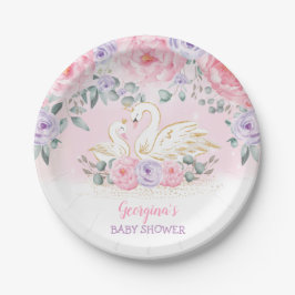 Feminine Swan Princess Floral Baby Duschfavoriten Pappteller