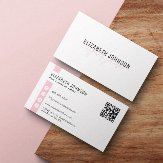 Feminine Sweet Pink Minimalistischer QR-Code Visitenkarte (Von Creator hochgeladen)