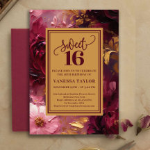Feminine Sweet Sixteen Burgunderrot Florale Golden