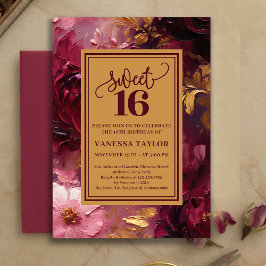 Feminine Sweet Sixteen Burgundy Floral Gold Invite Einladung