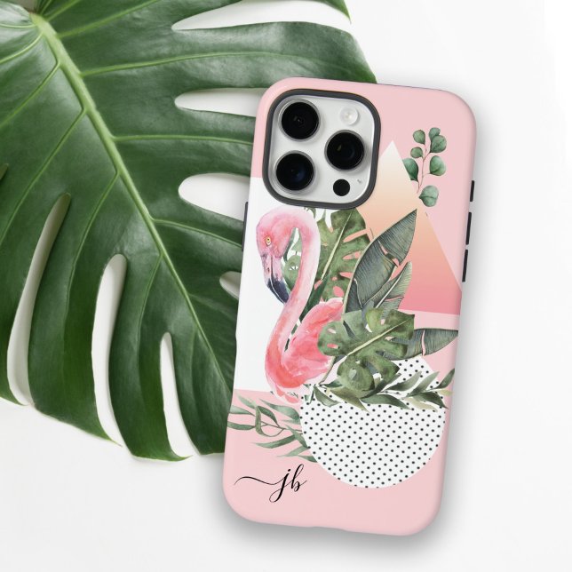Feminine Tropischer Flamingo mit Monogramm Case-Mate iPhone Hülle (Von Creator hochgeladen)