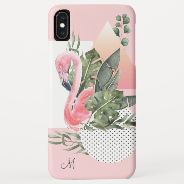 Feminine Tropischer Flamingo mit Monogramm Case-Mate iPhone Hülle (Rückseite)