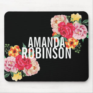 Feminine Vintag Florals Peony Bold Text Mousepad