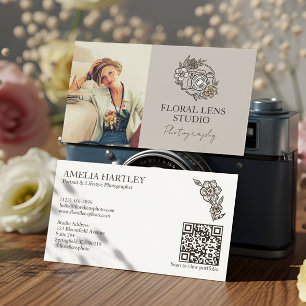Feminine Vintage-Floral-Kamera-Fotografin Foto Visitenkarte
