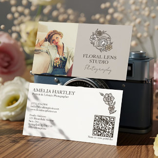 Feminine Vintage-Floral-Kamera-Fotografin Foto Visitenkarte