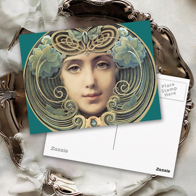 Feminine Vintage Jugendstil-Beauty Postkarte (Von Creator hochgeladen)