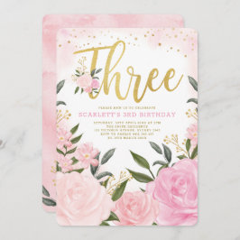 Feminine Wasserfarbe Rosa Rosa Bläschen 3. Geburts Einladung