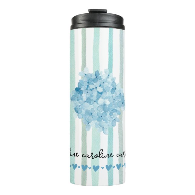 Feminine Watercolor Blue Streifen Thermosbecher (Vorderseite)