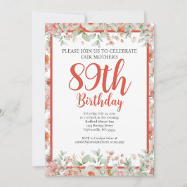 Feminine Watercolor Floral 89. Geburtstagsparty Einladung