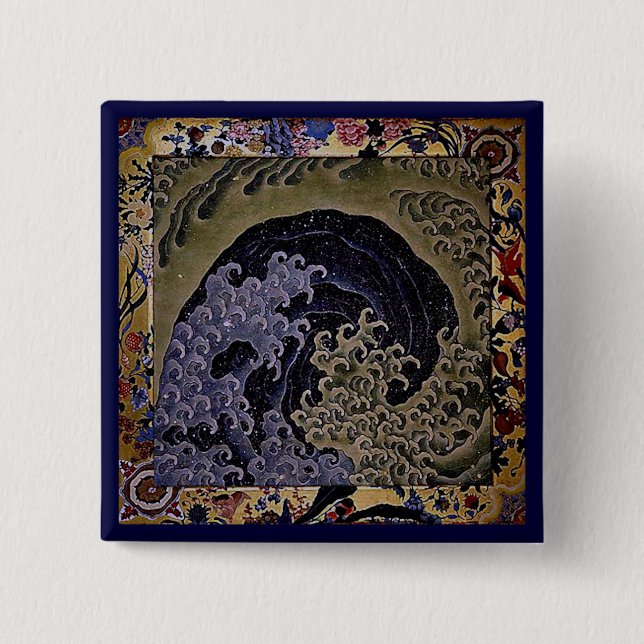 Feminine Wave, Hokusai japanische Kunstkunst Button (Vorderseite)