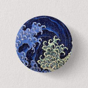 Feminine Wave Japanisch Vintag Katsushika Hokusai Button