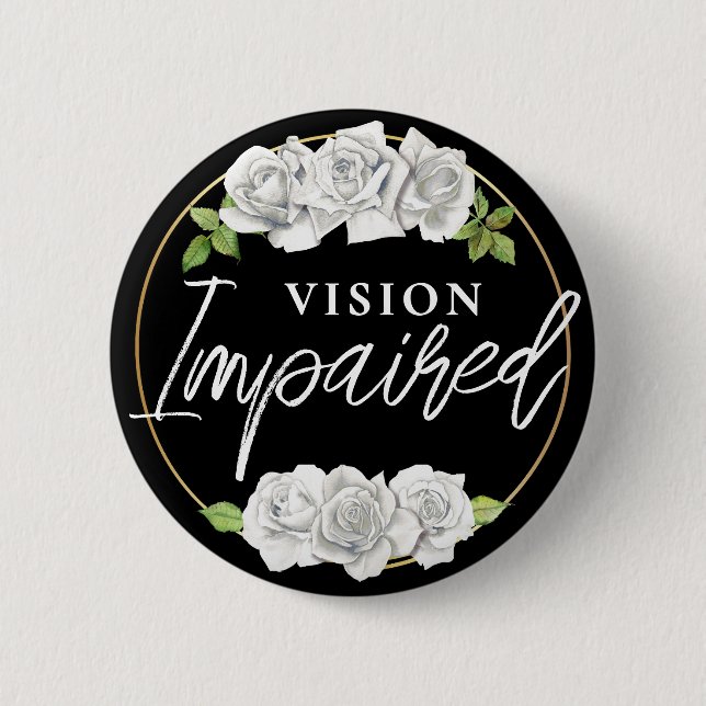 Feminine Weiße Rose Florale Sehbehinderung Button (Vorderseite)