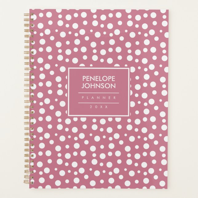 Feminine White Blush Pink Polka Dot Pattern Planer (Vorderseite)