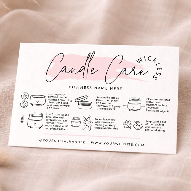 Feminine Wickless Candle Care Instructions Guide Visitenkarte (Von Creator hochgeladen)