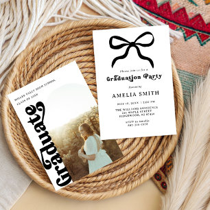 Femininer Eleganter Schwarzer Schleife Chic Abschl Einladung