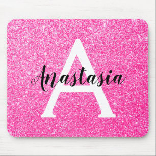 Femininer Glamour Heiß Rosa Glitter Funkeln Monogr Mousepad