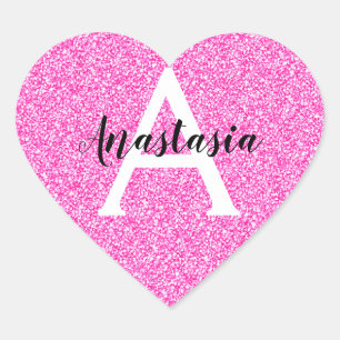 Femininer Glamour Heiß Rosa Glitter Funken Monogra Herz-Aufkleber