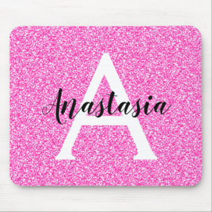 Femininer Glamour Heiß Rosa Glitter Funken Monogra Mousepad