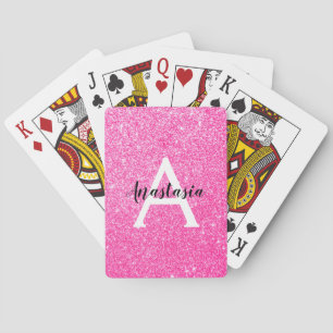 Femininer Glamour Heiß Rosa Glitter Funken Monogra Spielkarten