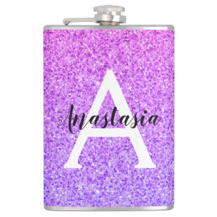 Femininer Glamour Ombre Lila Glitter Funkeln Monog Flachmann
