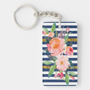 Femininer moderner Chic Wasserfarben Blumen -Strei Schlüsselanhänger