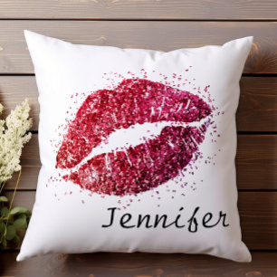 Femininer moderner rosa roter Glitter-Kuss-Lippen Kissen